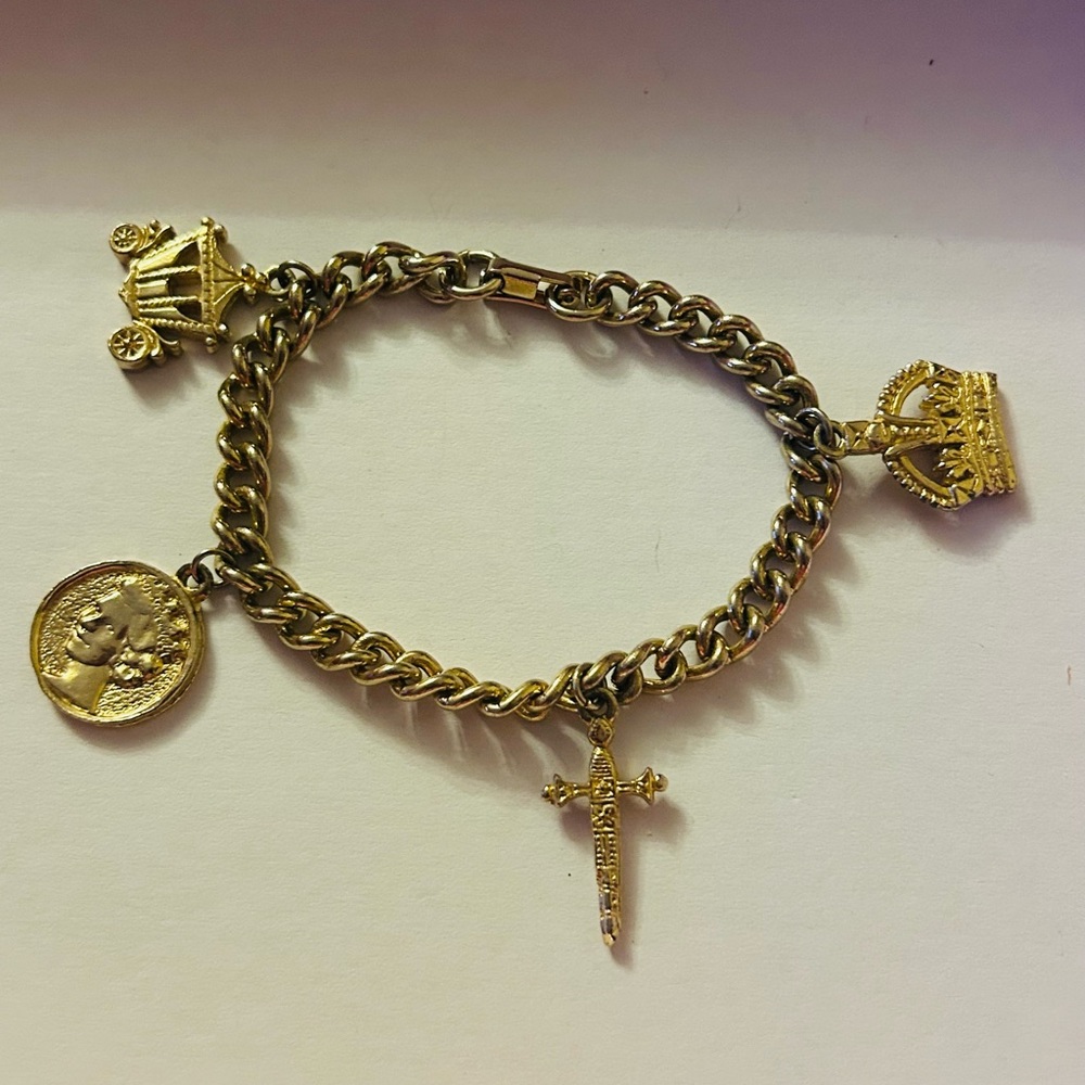 Gold Tone Coronation Charm Bracelet